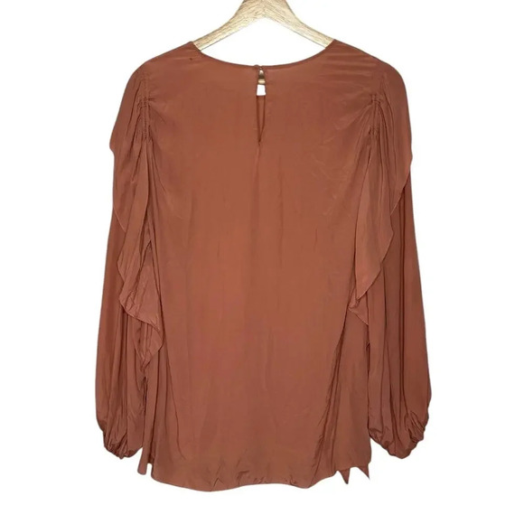 See By Chloe Silk Blend Long Balloon Sleeve Ruffle Blouse in Past Rose Size 6 - Picture 7 of 13